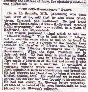 Dr Bennett, 1914 The West African's testimony, The Times, 18 July 1914 page 3.