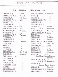 Roll of Elder Dempster staff who died on the Falaba