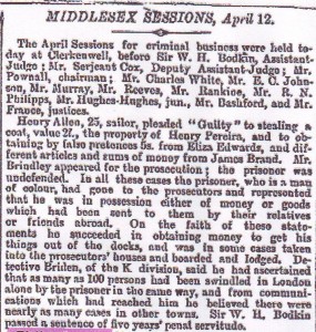 Henry Allen, 1870 The Times, 13 April 1870