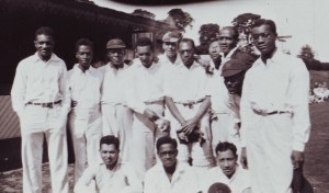 The Africs, late 1920s. Brown (in cap) 3rd from left between Vivian Harris from St Lucia or Antigua and G R Marcano (to Brown's left) from Trinidad who practiced in East Ham.