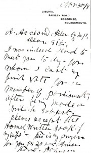 Johnson's letter to his Member of Parliament, November 1909